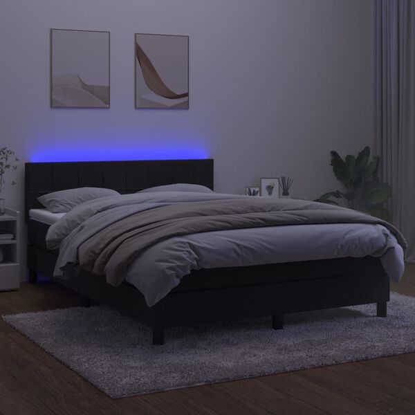 vidaXL Cama box spring colch&oacute;n y LED terciopelo negro 140x200 cm