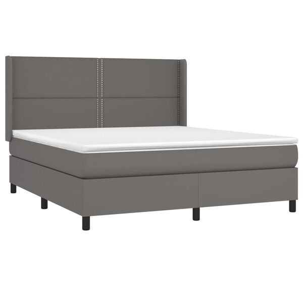 vidaXL Cama box spring con colch&oacute;n cuero sint&eacute;tico gris 160x200 cm