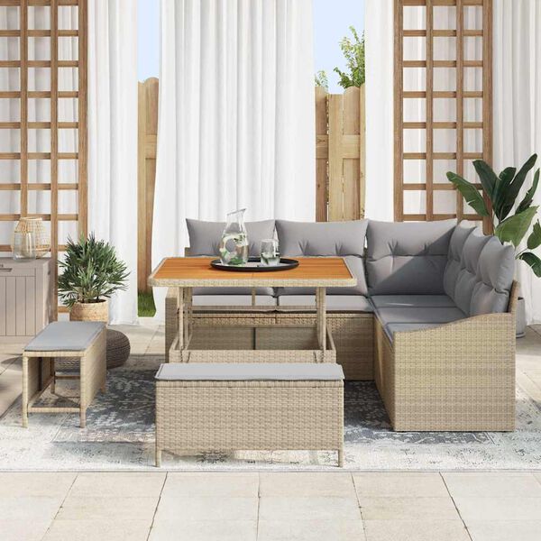 vidaXL Conjunto de sof&aacute; de jard&iacute;n con coj&iacute;n 8 pcs Beige y Gris Claro