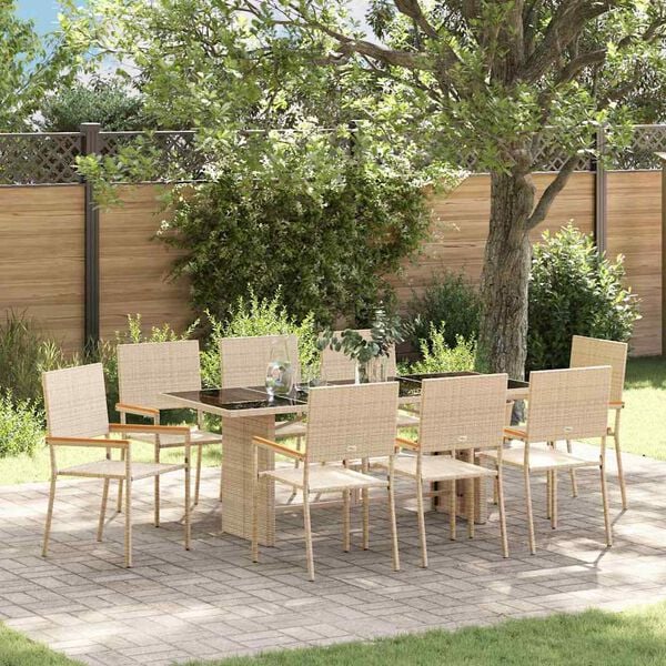 vidaXL Conjunto de Comedor de Jard&iacute;n 9 pcs Beige rat&aacute;n sint&eacute;tico