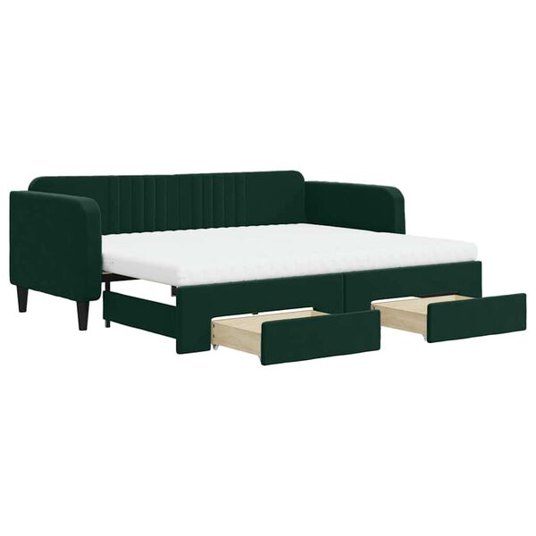 vidaXL Sof&aacute; cama nido con cajones terciopelo verde oscuro 90x200 cm