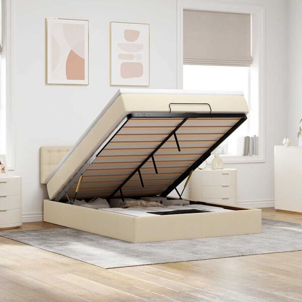 vidaXL Cama otomana con colch&oacute;n LED crema 140x190 cm tela