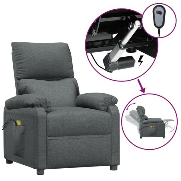 vidaXL Sillón de masaje eléctrico tela gris oscuro