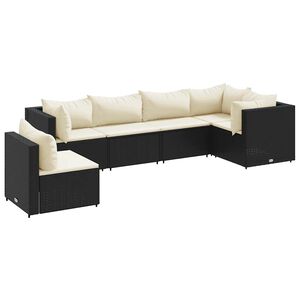 vidaXL Set muebles de jard&iacute;n 6 piezas y cojines rat&aacute;n sint&eacute;tico negro