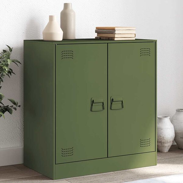 vidaXL Aparador de acero verde oliva 67x39x73 cm