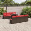 vidaXL Conjunto de sof&aacute; de jard&iacute;n 9 pcs Marr&oacute;n y Rojo rat&aacute;n sint&eacute;tico