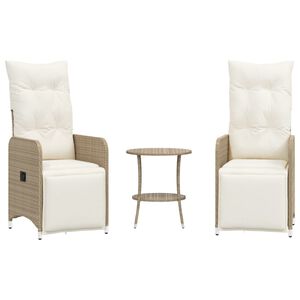 vidaXL Sillones reclinables de jard&iacute;n con mesa 2 uds rat&aacute;n PE beige