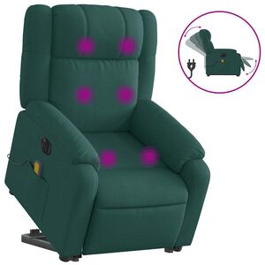 vidaXL Sill&oacute;n masaje el&eacute;ctrico reclinable elevable tela verde oscuro