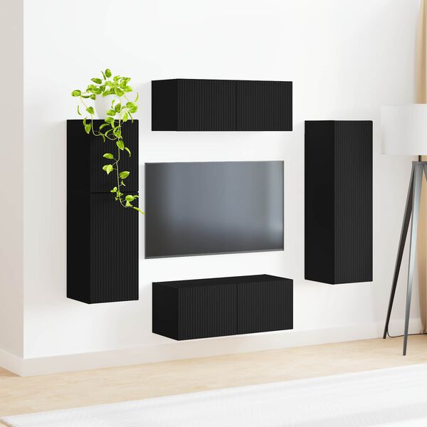 vidaXL Conjunto de mueble de TV 4 pcs Negro Madera de ingenier&iacute;a