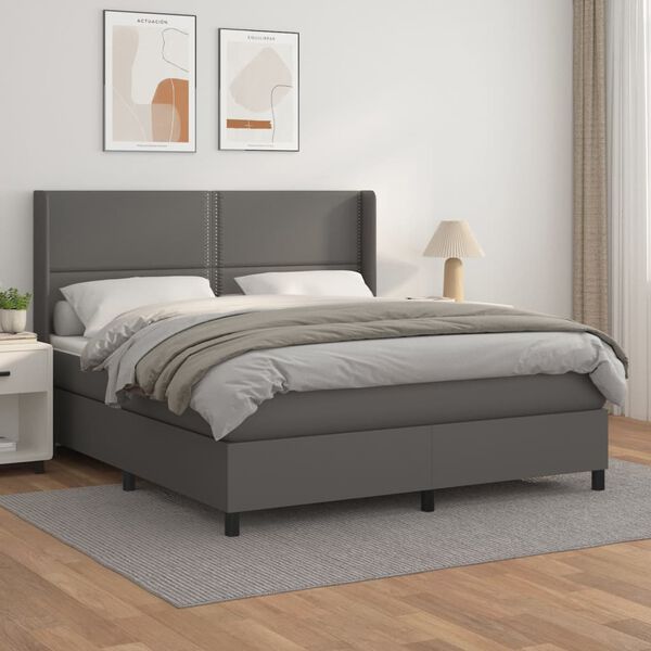 vidaXL Cama box spring con colch&oacute;n cuero sint&eacute;tico gris 160x200 cm