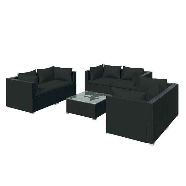 vidaXL Set de muebles de jard&iacute;n 7 pzas y cojines rat&aacute;n sint&eacute;tico negro