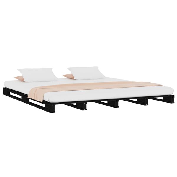 vidaXL Cama de palets madera maciza pino negra Super King 180x200 cm