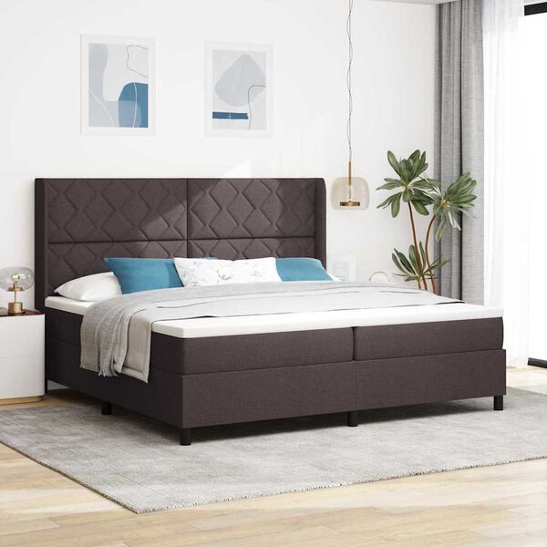 vidaXL Cama Box Spring LED con colch&oacute;n Marr&oacute;n Oscuro 200 x 200 cm tela