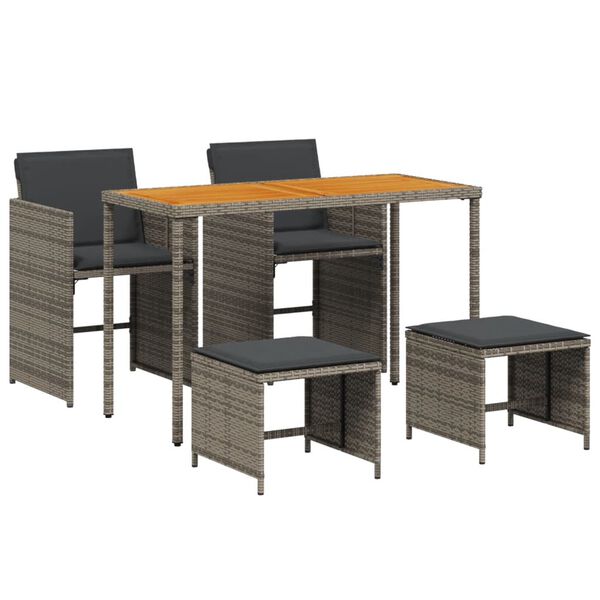 vidaXL Set comedor de jard&iacute;n 5 piezas con cojines rat&aacute;n sint&eacute;tico gris