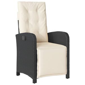 vidaXL Sill&oacute;n reclinable de jard&iacute;n con reposapi&eacute;s rat&aacute;n PE negro