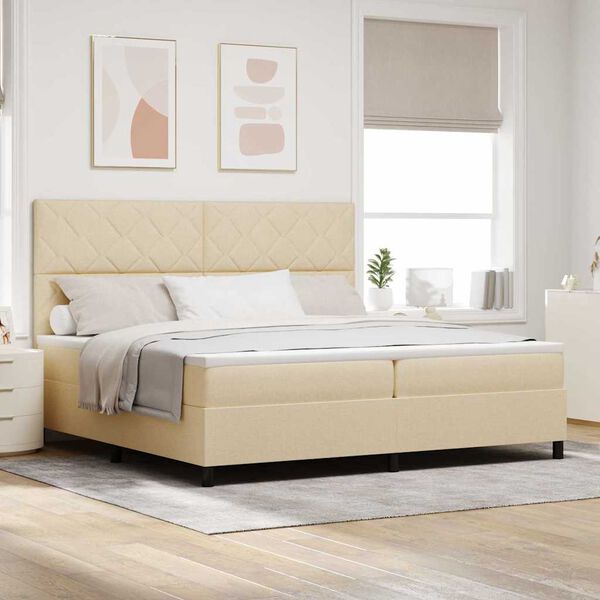 vidaXL Cama tipo Box Spring con colch&oacute;n Crema 200 x 200 cm tela