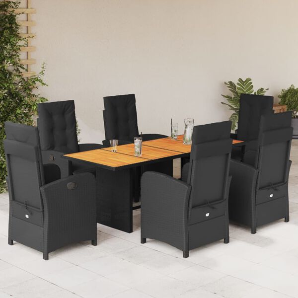 vidaXL Set de comedor de jard&iacute;n 7 pzas y cojines rat&aacute;n sint&eacute;tico negro