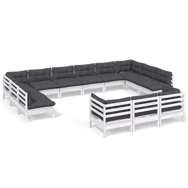 vidaXL Muebles de jardín 13 pzas con cojines blanco madera de pino