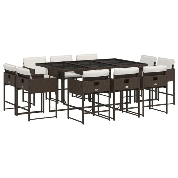 vidaXL Set comedor de jard&iacute;n 11 pzas y cojines rat&aacute;n sint&eacute;tico marr&oacute;n