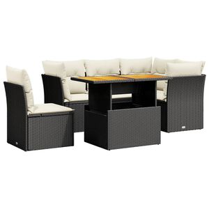 vidaXL Set de muebles de jard&iacute;n 5 pzas y cojines rat&aacute;n sint&eacute;tico negro
