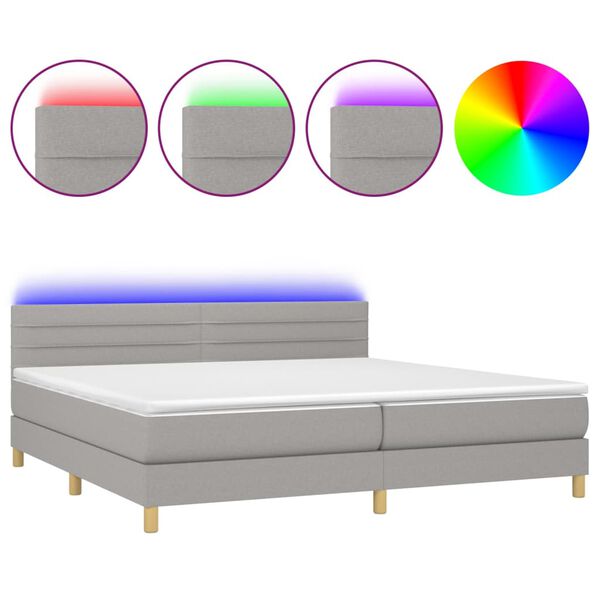 vidaXL Cama box spring con colch&oacute;n tela y LED gris claro 200x200 cm