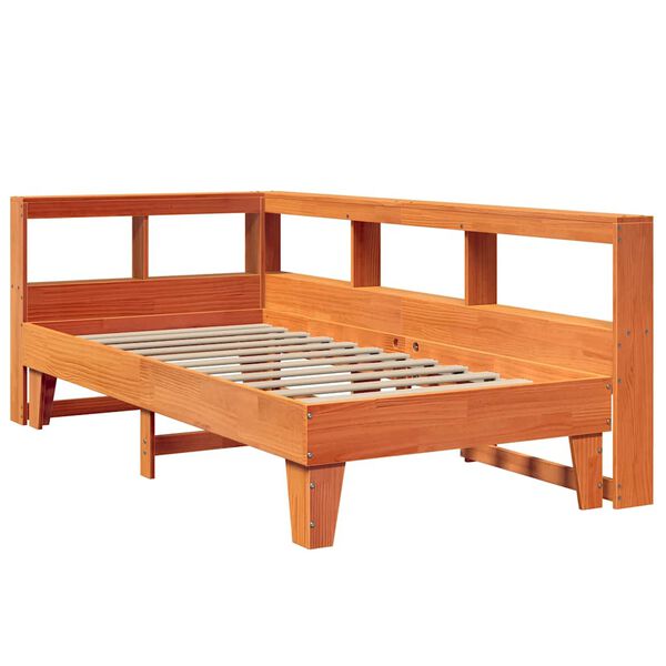 vidaXL Cama con estantería sin colchón madera maciza marrón 75x190 cm