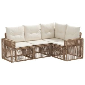vidaXL Conjunto de sof&aacute;s de jard&iacute;n 4 uds. 4 plaza Beige y blanco crema