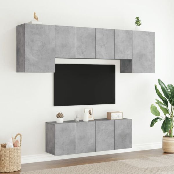 vidaXL Muebles de TV de pared 6 pzas madera ingenier&iacute;a gris hormig&oacute;n