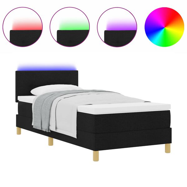 vidaXL Cama Box Spring LED con colch&oacute;n Negro 80 x 200 cm tela