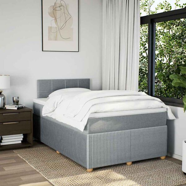 vidaXL Cama box spring con colch&oacute;n tela gris claro 120x190 cm