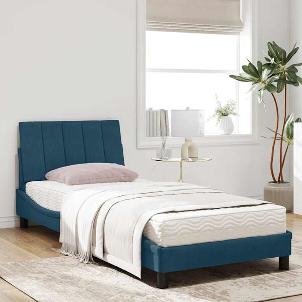 vidaXL Cama con colch&oacute;n Hanko terciopelo azul 90x200 cm
