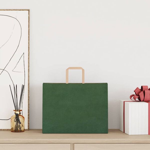 vidaXL Bolsas de papel con asas 250 uds verde 32x17x25 cm