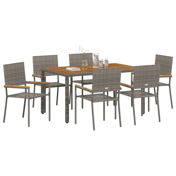 vidaXL Conjunto de Comedor de Jard&iacute;n 7 pcs Gris rat&aacute;n sint&eacute;tico