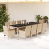 vidaXL Set comedor jard&iacute;n 11 pzas cojines rat&aacute;n sint&eacute;tico vidrio beige