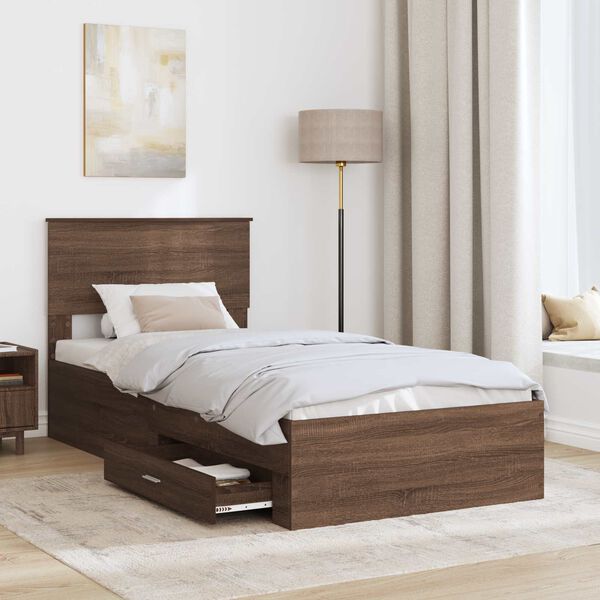 vidaXL Estructura de cama con caj&oacute;n Roble Marr&oacute;n y Plata 75 x 190 cm