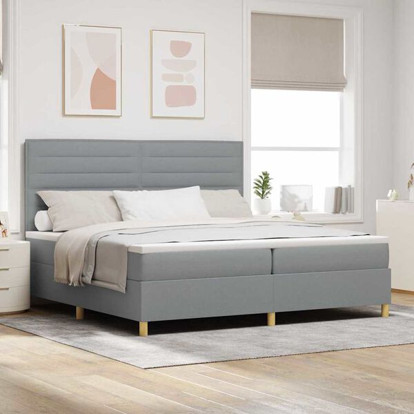 vidaXL Cama tipo Box Spring con colch&oacute;n Gris Claro 200 x 200 cm tela