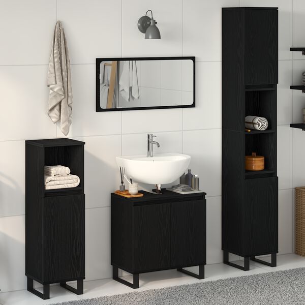 vidaXL Juego de muebles de ba&ntilde;o Montaje en la pared 3 pcs Roble Negro