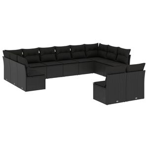 vidaXL Set de sof&aacute;s de jard&iacute;n 12 piezas cojines rat&aacute;n sint&eacute;tico negro