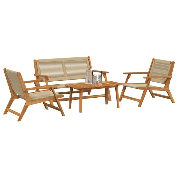 vidaXL Sillas de Jardín con Mesa 4 pcs Beige Madera maciza de Acacia
