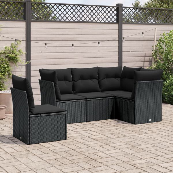 vidaXL Set de muebles de jard&iacute;n 5 pzas y cojines rat&aacute;n sint&eacute;tico negro