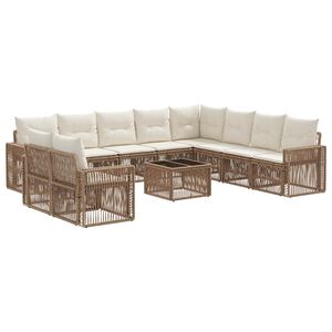 vidaXL Conjunto de sof&aacute;s de jard&iacute;n 11 uds. Beige y blanco crema
