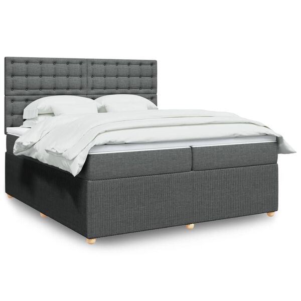 vidaXL Cama box spring con colch&oacute;n tela gris oscuro 200x200 cm