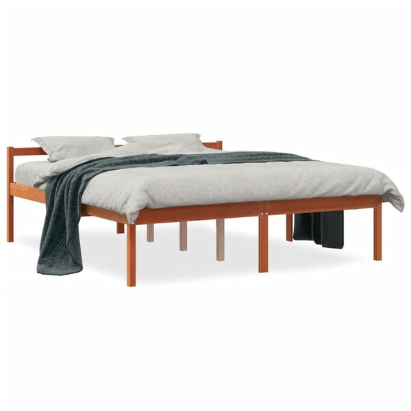 vidaXL Cama para mayores madera maciza de pino marr&oacute;n cera 160x200 cm