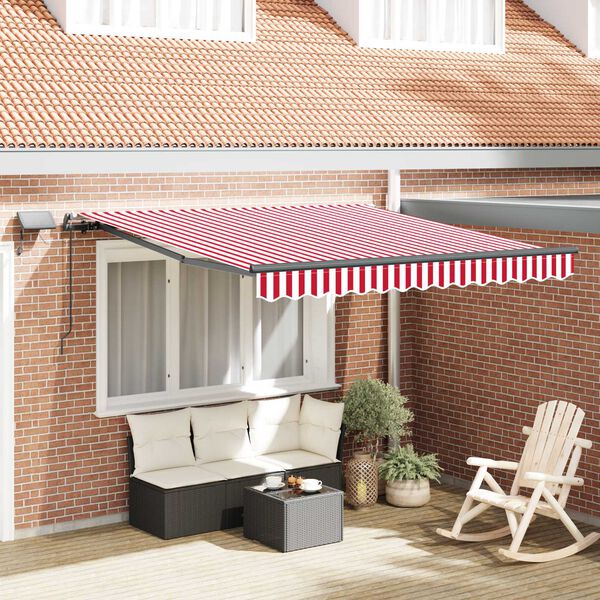 vidaXL Toldo Retr&aacute;ctil Manual red and white 300 x 250 cm tela