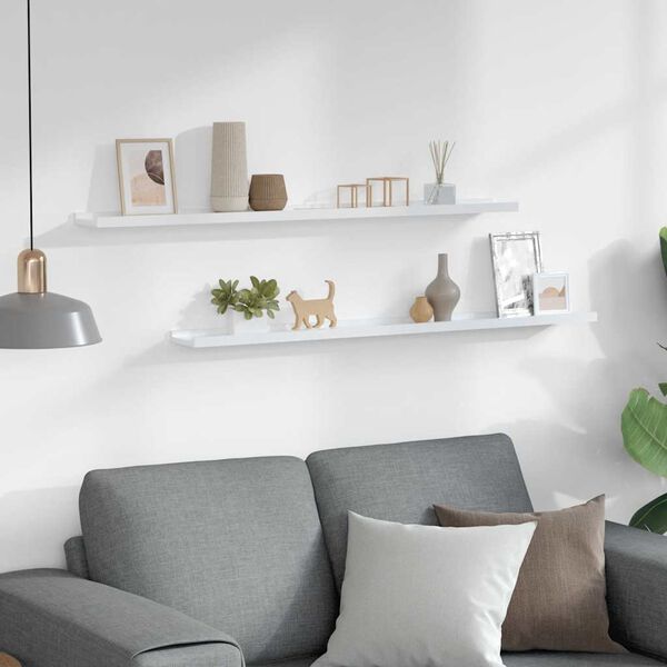 vidaXL Estantes de pared 2 unidades blanco brillo 100x9x3 cm