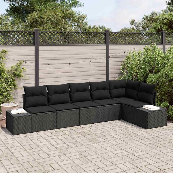 vidaXL Conjunto de sof&aacute; de jard&iacute;n 6 pcs Negro rat&aacute;n sint&eacute;tico