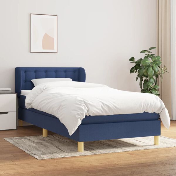 vidaXL Cama box spring con colch&oacute;n tela azul 80x200 cm