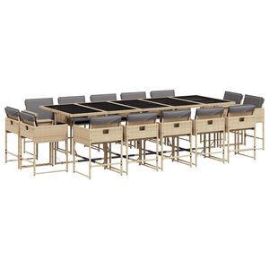 vidaXL Set comedor de jard&iacute;n con cojines 15 pzas rat&aacute;n sint&eacute;tico beige