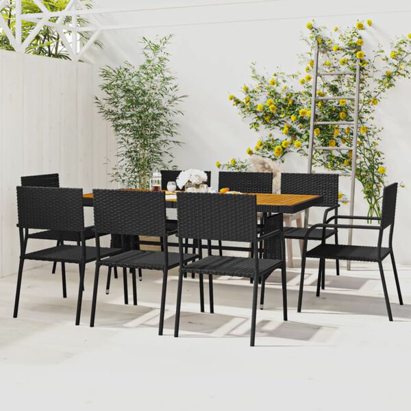 idaXL Juego de comedor de jardín 9 piezas ratán sintético negro