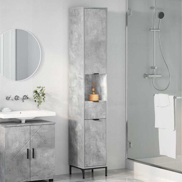 vidaXL Gabinete de Baño con cajón Gris Concreto 31,5 x 33 x 190 cm